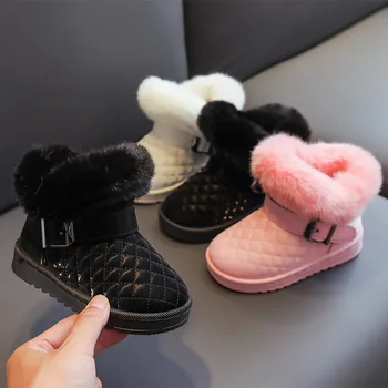 Новые детские зимние ботинки из теплого плюша, модные ботильоны для девочек, нескользящая хлопковая обувь для мальчиков, детские водонепроницаемые ботинки на открытом воздухе