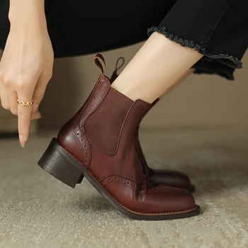 Новые женские ботинки Челси из натуральной воловьей кожи с круглым носком от Kaky's на среднем каблуке большого размера