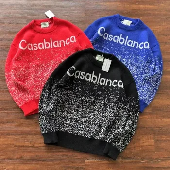 Новый свитер Casablanca Красного, черного, синего цвета, Мужские и женские жаккардовые свитшоты Casablanca хорошего качества Haikyuu