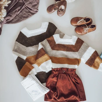 Новый свитер для маленьких мальчиков и девочек, зимняя трикотажная одежда контрастного цвета с длинным рукавом, трикотаж для новорожденных, пуловер, топ
