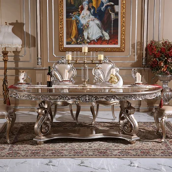 Обеденный стол и стул в стиле французского барокко, роскошный обеденный стол из массива дерева в стиле неоклассицизма, европейский стол