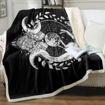 Одеяло с принтом Black Planet Fox, супер мягкое шерп-одеяло для дивана-кровати