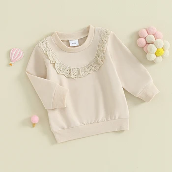 Однотонная толстовка для маленьких мальчиков и девочек с длинным рукавом и карманом Кенгуру, Пуловер, рубашка с круглым вырезом, блузка, Осенняя одежда