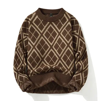 Осенне-зимний новый Мужской кашемировый свитер в клетку из аргайла, высококачественные Корейские мужские Рождественские свитера, Мягкий теплый мужской пуловер