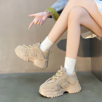 Осенние женские повседневные спортивные туфли на высокой платформе длиной 7 см, универсальные удобные женские массивные кроссовки, Дышащая весенняя обувь из сетчатого материала