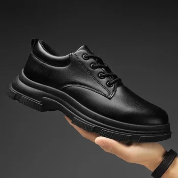 Осенняя Мужская обувь 2023 года, Новая Мужская Спортивная Повседневная обувь В Британском стиле Из Черной Кожи, Универсальная Рабочая Деловая Модная обувь
