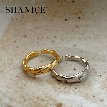 Открытое кольцо из стерлингового серебра SHANICE Korean S925 Открытое Кольцо Для женщин Простые Милые Геометрические Счастливые Смайлики Регулируемые кольца