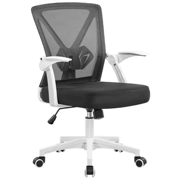 Офисное кресло из регулируемой эргономичной сетки с откидывающимися на 90 ° подлокотниками для домашнего офиса, белое