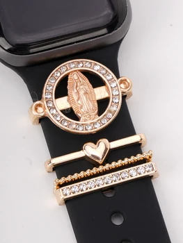 Очаровательный ремешок для часов Christian Virgin Golden Set, декоративное кольцо для Apple Watch, силиконовый ремешок, декоративные ювелирные аксессуары