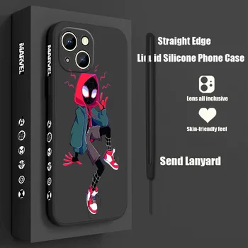 Пара Marvel Человек-Паук Чехол Для Телефона Apple iPhone 15 14 13 12 mini 11 Pro Max 8 7 Plus XR XS X С Жидкой Левой Веревкой