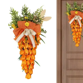 Пасхальный Весенний Венок в форме оранжевой моркови, Пасхальный дверной венок, Пасхальный декор, настенный дверной декор для внутреннего и наружного фермерского дома