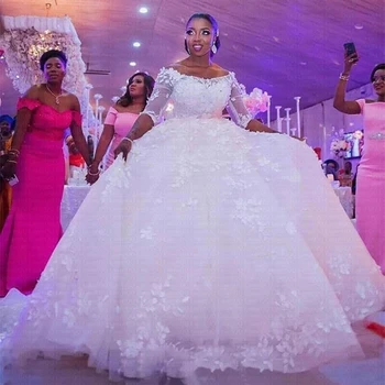 Переливающееся Бальное Платье Роскошная Мода Цветочная Аппликация Свадебное Платье В Африканском Стиле Vestido De Noiva Придворный Шлейф Корсет Сзади Плюс Размер