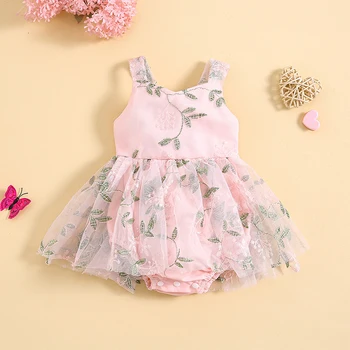 Платье-комбинезон для маленьких девочек без рукавов, боди в стиле пэчворк с цветочной вышивкой, летняя одежда