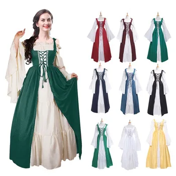 Плюс размер женщин платье средневековый Ренессанс готический длинное платье ретро платье в викторианском стиле на шнуровке пати бальное платье из двух частей набор s-5XL замыкают