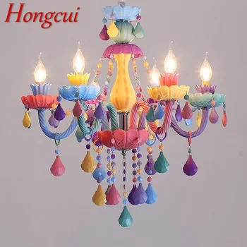 Подвесная лампа с цветным хрусталем Hongcui, Художественная люстра для комнаты девочек, Лампа-свеча, Детская комната, Гостиная, Ресторан, Спальня, Художественная люстра