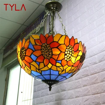Подвесной светильник TYLA Tiffany, современный светодиодный светильник с изображением Подсолнуха, Светильники для домашней столовой