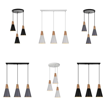 Подвесные светильники из дерева в скандинавском стиле с 3 головками, современный алюминиевый абажур для столовой, гостиной, кухни, домашнего светильника