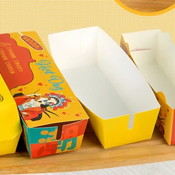 Подгонянный productOEM Изготовленная на заказ бумажная упаковка лоток для хот-догов, контейнер для еды на вынос, коробка для упаковки продуктов питания для корейского корн-дога