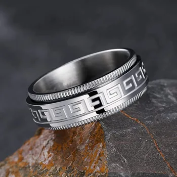 Популярное стильное Ретро-европейское и американское персонализированное модное элегантное простое мужское кольцо из титановой стали с текстурой Great Wall