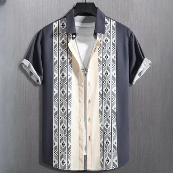 Простые рубашки для мужчин, мужская одежда в полоску с цветочным принтом кешью, уличная дизайнерская рубашка с короткими рукавами, свободная толстовка оверсайз