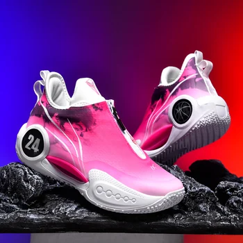 Профессиональные Баскетбольные спортивные кроссовки Унисекс, Желто-розовые Мужские Баскетбольные тренировочные ботинки, Женская Уличная баскетбольная обувь на молнии