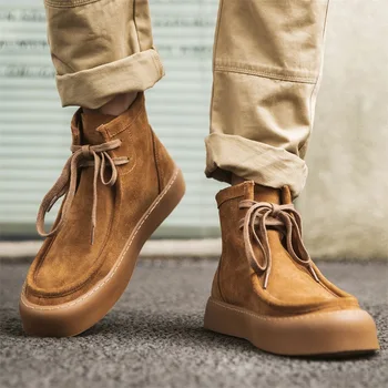Рабочая одежда, обувь для мужчин, дышащие осенне-зимние винтажные ботинки с высоким берцем, модная и универсальная обувь из натуральной кожи для мужчин