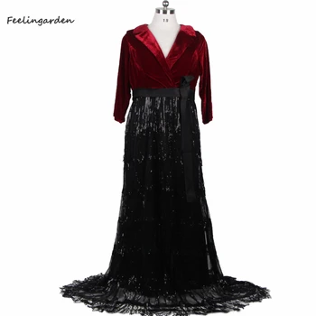 Распродажа вечерних платьев Бордовый, черный, с кисточками, пайетками, с V-образным вырезом, на молнии сзади, с трубой-русалочкой, женское вечернее платье больших размеров, F227