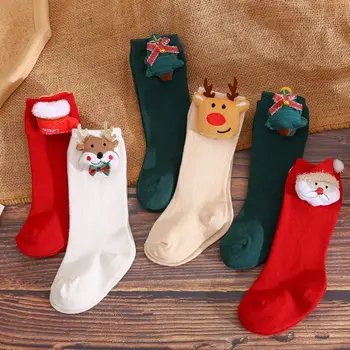 Рождественские носки с мультяшными животными, Новый Мягкий хлопковый носок со средней трубкой, однотонные теплые хлопчатобумажные носки, Рождественские