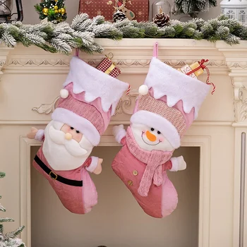 Рождественские чулки для детей, подарочный пакет с конфетами, Санта-Снеговик-носки, подвесное украшение для Рождественской елки