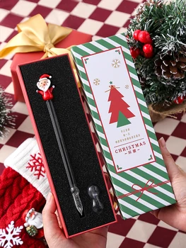 Рождественский подарок Макающая ручка из хрустального стекла Ограниченная подарочная коробка Набор канцелярских принадлежностей для студентов