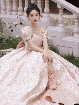 Розовое Роскошное вечернее платье, Женское элегантное платье принцессы с цветочным принтом, пышное платье трапециевидной формы с бантом на шнуровке, платье для выпускного вечера, Vesido
