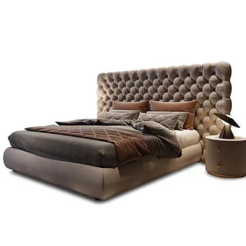 Роскошная тканевая кровать Итальянская минималистичная большая двуспальная кровать для главной спальни виллы