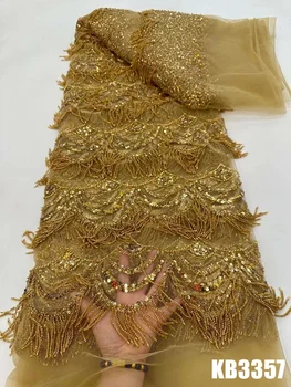 Роскошное кружевное платье с бахромой, сценические бусины, ткань для платья, Дубайская кружевная ткань 2023, высококачественная красная ткань для свадебного платья для Diy KB3357