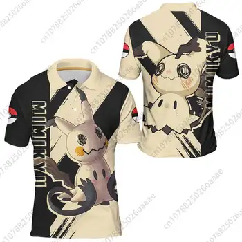 Рубашка ПОЛО Pokemon MIMIYKU, мужская повседневная рубашка ПОЛО с отворотом Пикачу, деловой тонкий топ, рубашка поло Gengar с короткими рукавами