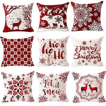 С Рождеством, снежинка, красный медведь, льняная декоративная наволочка для домашнего дивана, декоративная наволочка для подушки, чехол для подушки 45x45