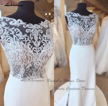 Свадебное платье-русалка большого размера Lakshmigown 2023, халат для свадьбы, сексуальные пляжные свадебные платья из крепа, Иллюзионный кружевной лиф