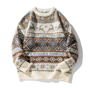 Свитер с круглым вырезом для мужчин и женщин, Осенне-зимний Новый Свободный Жаккардовый свитер модного бренда Fairisland