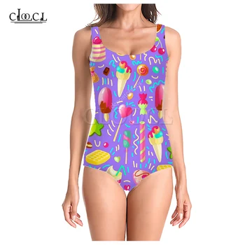 Серия CLOOCL Snack с 3D принтом для девочек, цельный купальник, купальный костюм без рукавов, Тонкие Сексуальные женские купальники 2021 года, Новые купальники