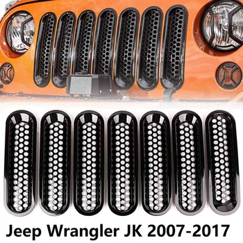 Сетчатые Вставки Передней Решетки Радиатора С Защелкой Для Jeep Wrangler JK JKU Unlimited Rubicon Sahara 2007-2017 Глянцевый Черный
