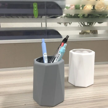 Силиконовые стаканчики для ручек с геометрическим рисунком, держатель для карандашей для офиса, туалетного столика, студии, Белый Серый