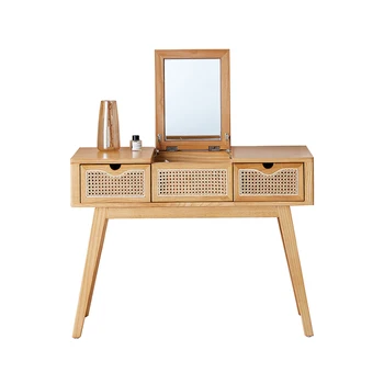 Скандинавский туалетный столик для домашнего макияжа из ротанга, современный минималистичный стол знаменитостей