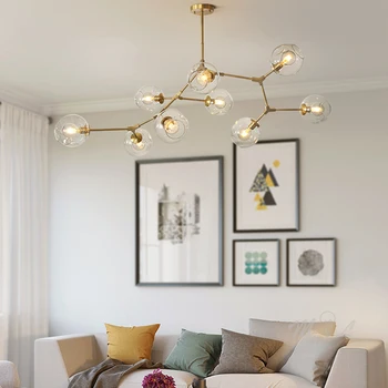 Современная светодиодная люстра, стеклянная пузырчатая лампа, молекулярный подвесной светильник для гостиной, спальни, кухонных светильников