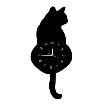 Современные 3D цифровые настенные часы Кошка, размахивающая хвостом, бесшумные кварцевые часы с маятником без тиканья Для домашнего декора в спальню В подарок