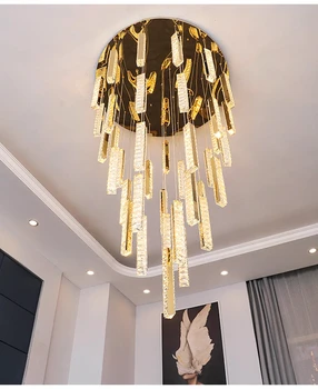 Современные роскошные хрустальные светодиодные большие люстры для гостиной, подвесные светильники для винтовой лестницы в скандинавском стиле, домашние светильники для чердака в помещении