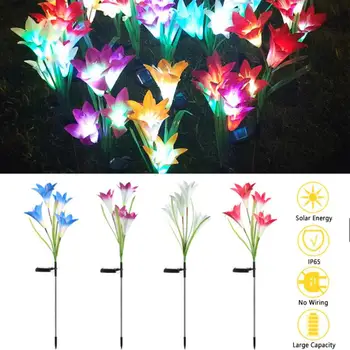 Солнечный светильник с цветком лилии, открытый RGB Цветной Садовый цветок, декоративная лампа, водонепроницаемая ландшафтная лампа, газонная лампа, декоративная для дома