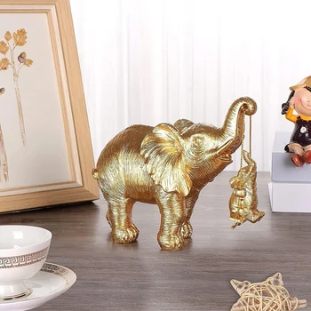 Статуя слона Золотой декор в виде слона Приносит удачу, здоровье, силу, подарки в виде слона, украшения для дома