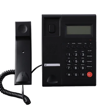 Стационарный телефон на рабочем столе с фиксированным звонком на стойке регистрации домашнего офиса с дисплеем вызова