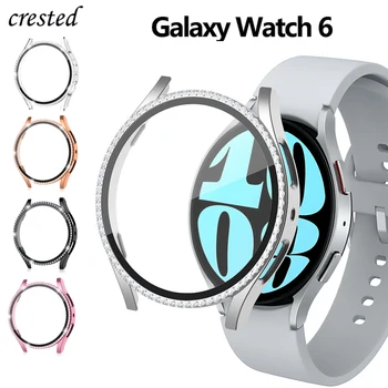 Стекло + бриллиантовый чехол для Samsung Galaxy Watch 6 40 мм 44 мм Аксессуары Bling PC бампер + защитная пленка для экрана Galaxy watch 6 Чехол-накладка