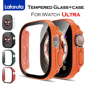 Стекло + чехол для Apple Watch Ultra 49 мм, чехлы для смарт-часов, Бампер для ПК + Защитная пленка для экрана, закаленное покрытие iwatch Ultra2 9 8 7, Аксессуары