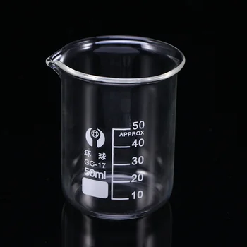 Стеклянная мензурка-50 мл, высококачественная градуированная мерная чашка, Высокоточный стеклянный стакан, посуда для студенческого эксперимента,, Химия